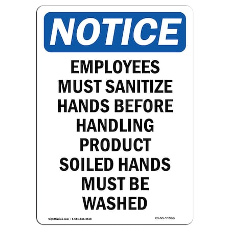 OSHA Notice Sign, Employees Must Sanitize Hands, 10in X 7in Rigid Plastic